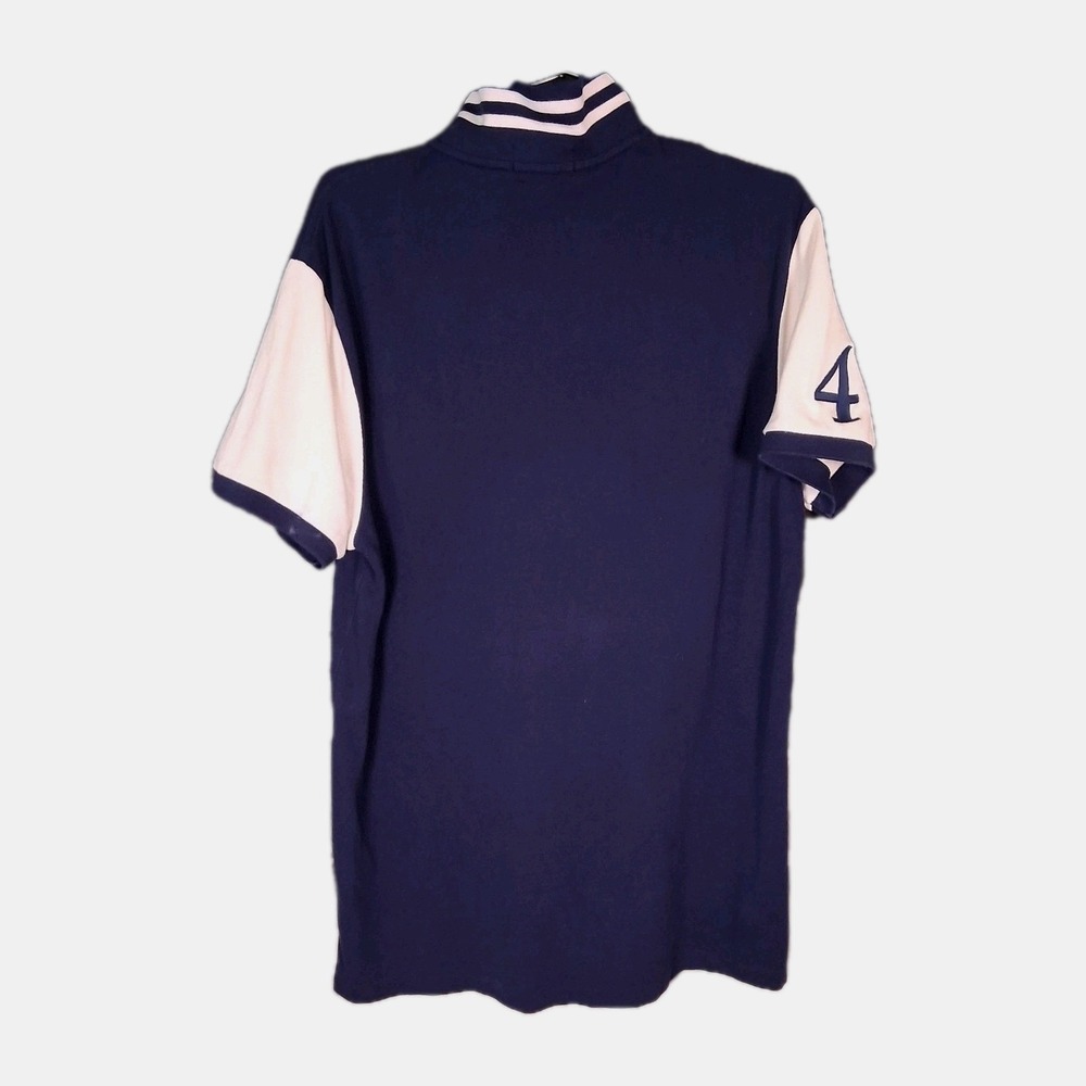 Polo Ralph Lauren Men's Large Custom Fit Big Pony Crest #4 Navy White Polo Shirt - Picture 4 of 9